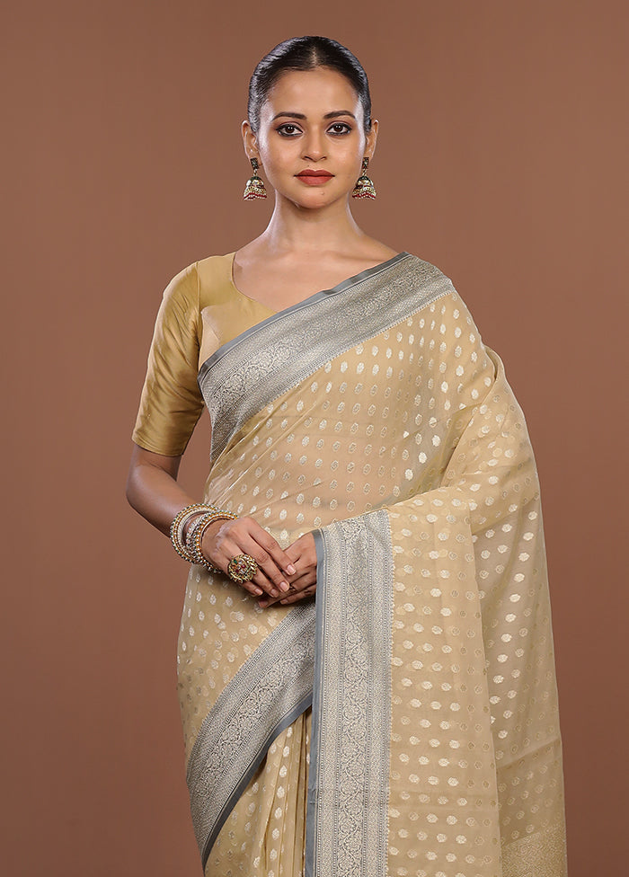 Cream Kora Silk Saree With Blouse Piece