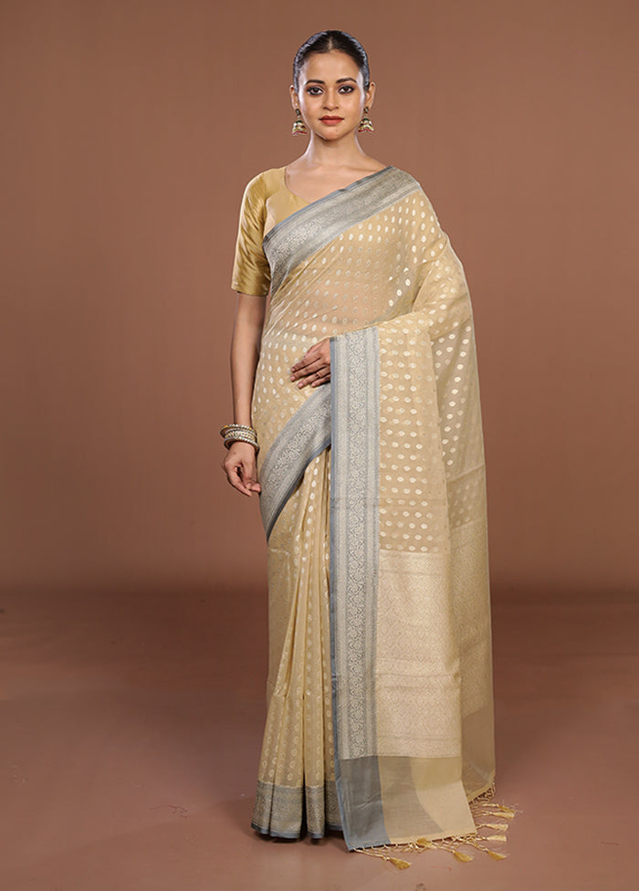 Cream Kora Silk Saree With Blouse Piece