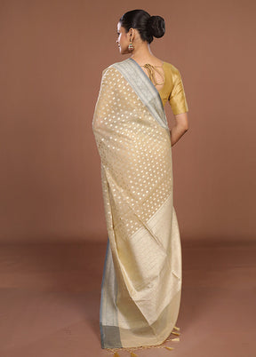 Cream Kora Silk Saree With Blouse Piece