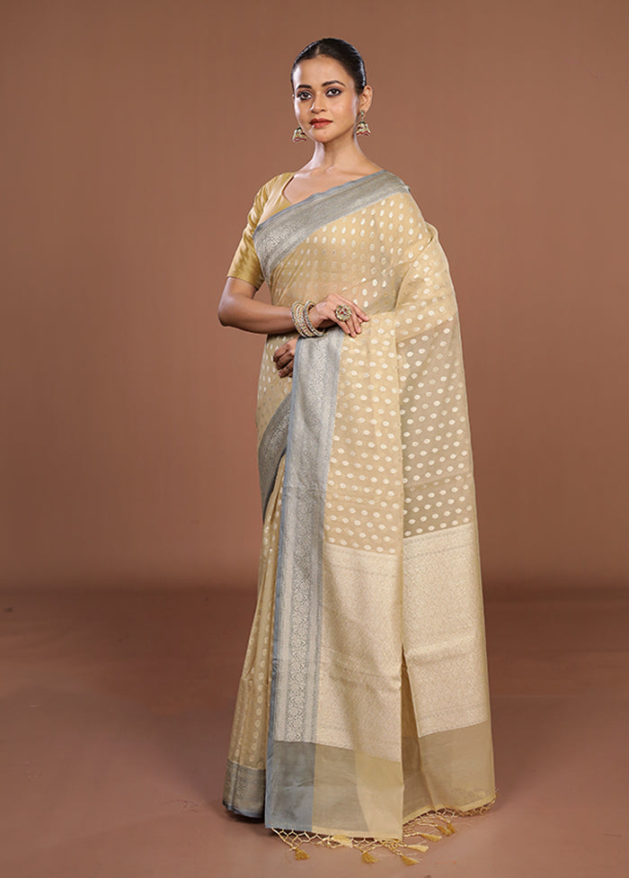 Cream Kora Silk Saree With Blouse Piece