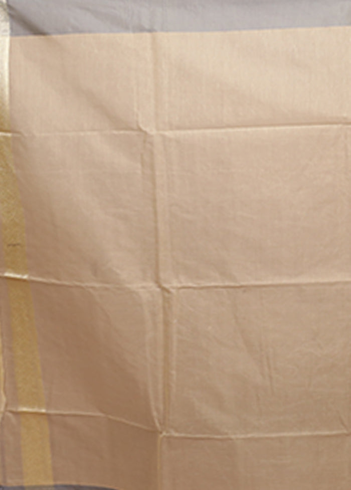 Cream Kora Silk Saree With Blouse Piece