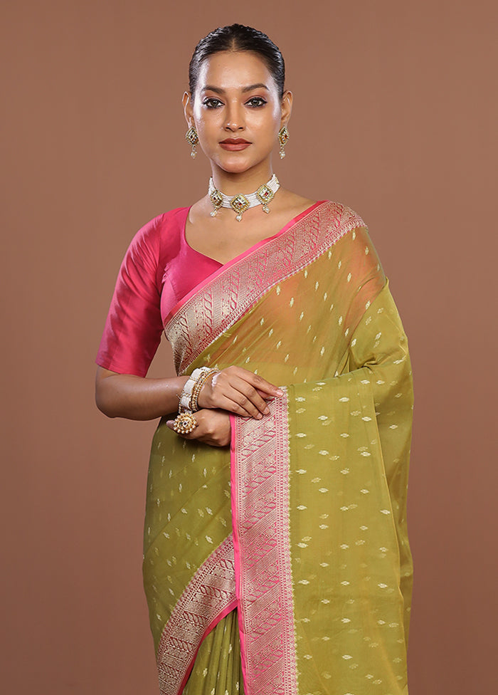 Green Kora Silk Saree With Blouse Piece