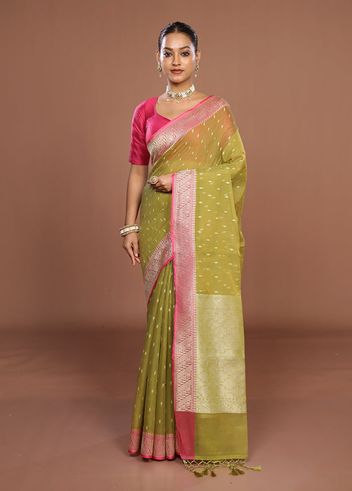 Green Kora Silk Saree With Blouse Piece