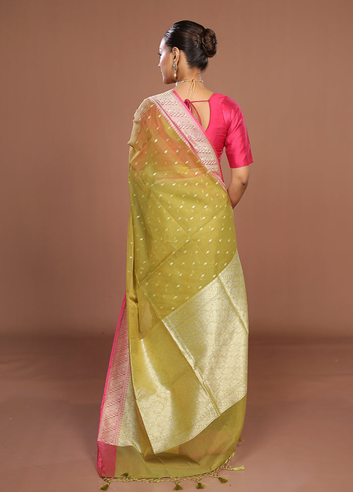 Green Kora Silk Saree With Blouse Piece