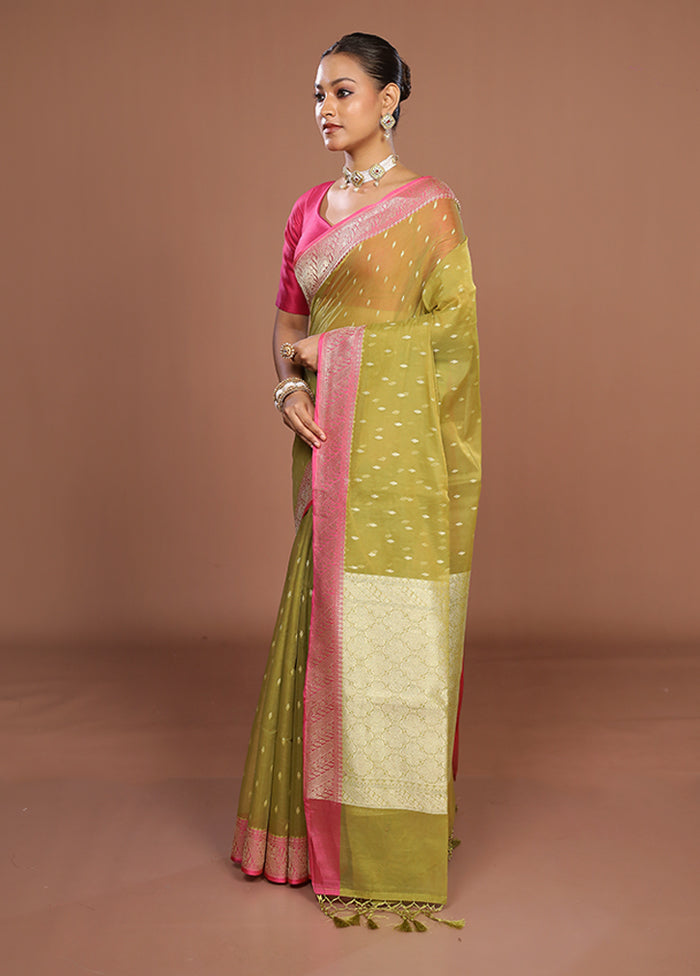 Green Kora Silk Saree With Blouse Piece