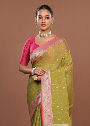 Green Kora Silk Saree With Blouse Piece