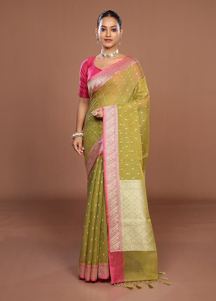 Green Kora Silk Saree With Blouse Piece