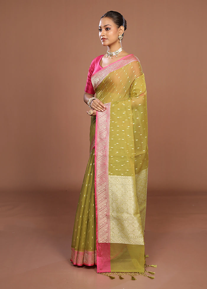 Green Kora Silk Saree With Blouse Piece