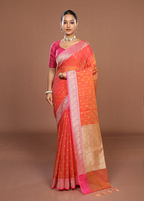 Orange Kora Silk Saree With Blouse Piece