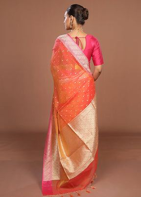 Orange Kora Silk Saree With Blouse Piece