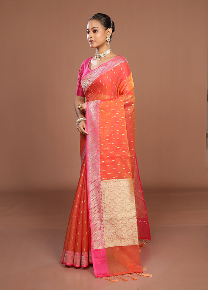 Orange Kora Silk Saree With Blouse Piece