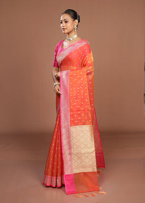 Orange Kora Silk Saree With Blouse Piece