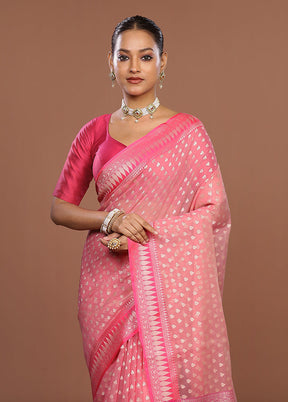 Pink Kora Silk Saree With Blouse Piece