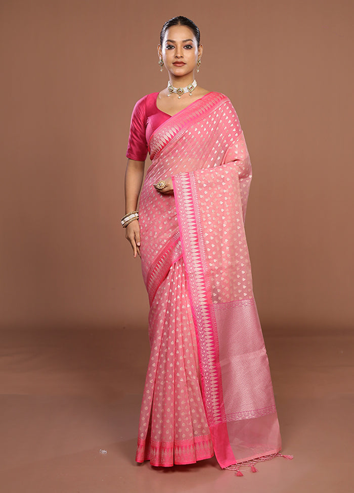 Pink Kora Silk Saree With Blouse Piece