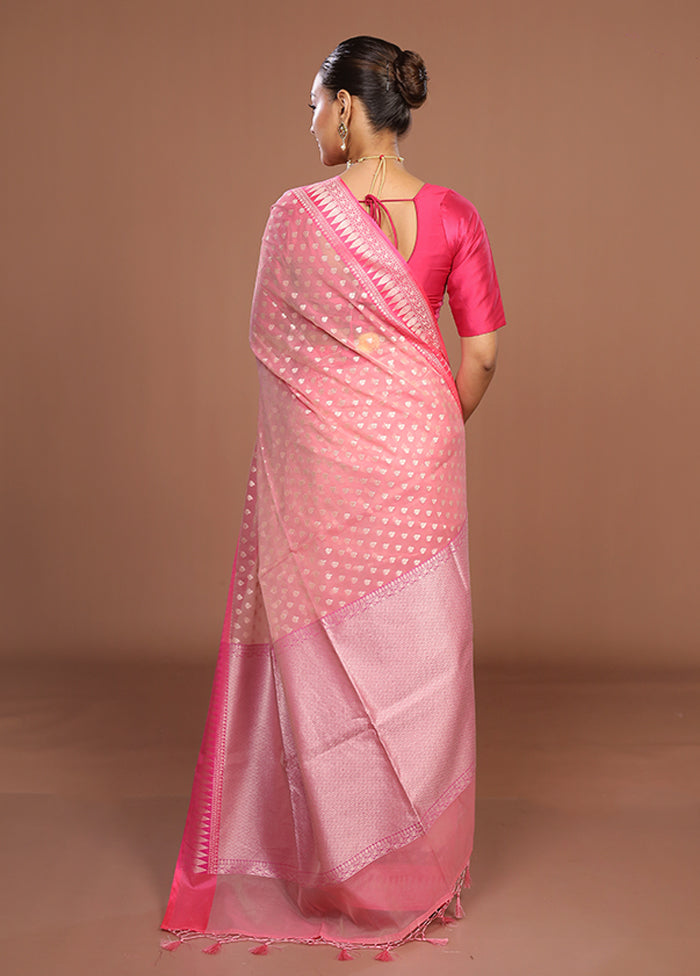 Pink Kora Silk Saree With Blouse Piece