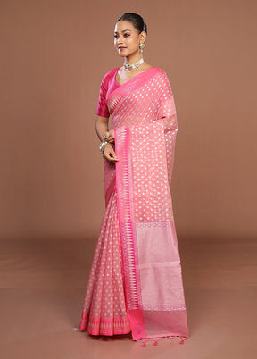 Pink Kora Silk Saree With Blouse Piece