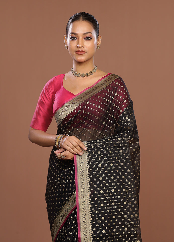 Black Kora Silk Saree With Blouse Piece
