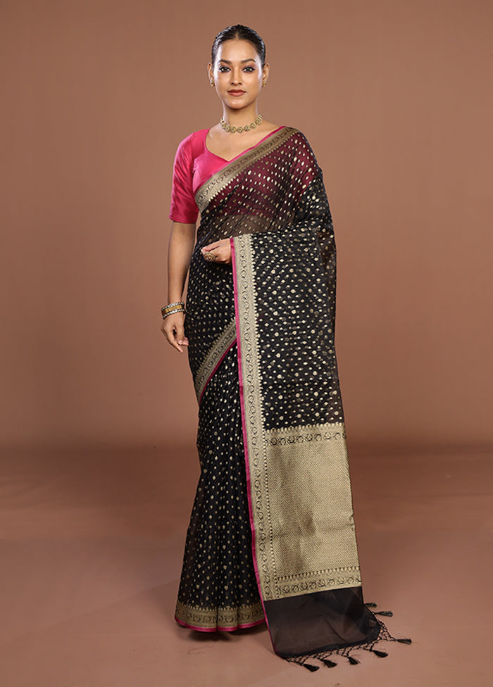 Black Kora Silk Saree With Blouse Piece