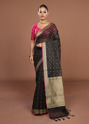 Black Kora Silk Saree With Blouse Piece