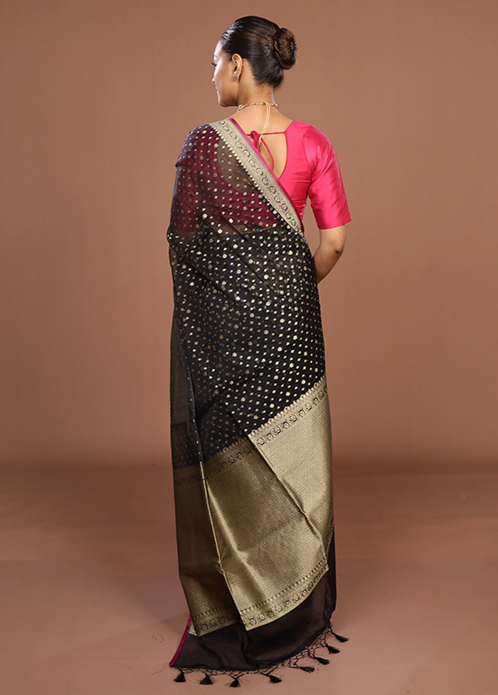 Black Kora Silk Saree With Blouse Piece