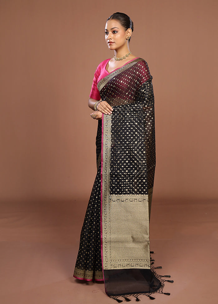 Black Kora Silk Saree With Blouse Piece
