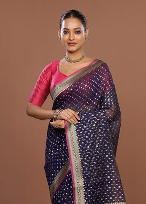Blue Kora Silk Saree With Blouse Piece