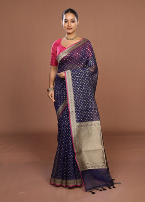 Blue Kora Silk Saree With Blouse Piece