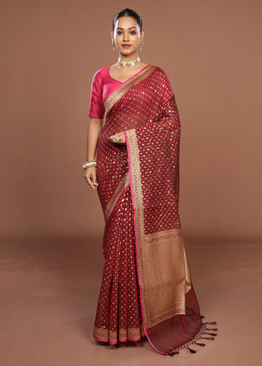 Maroon Kora Silk Saree With Blouse Piece
