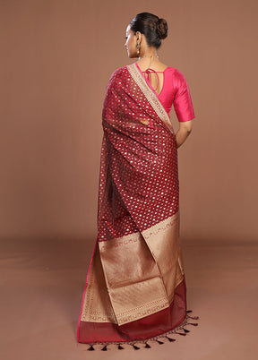 Maroon Kora Silk Saree With Blouse Piece