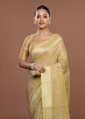 Cream Kora Silk Saree With Blouse Piece