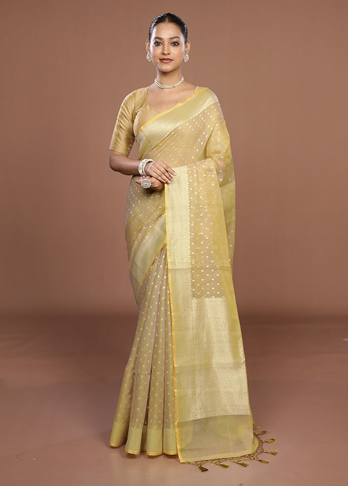 Cream Kora Silk Saree With Blouse Piece