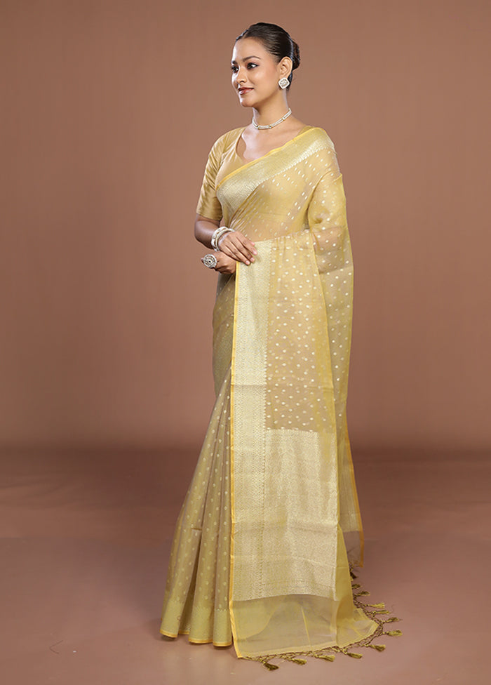 Cream Kora Silk Saree With Blouse Piece