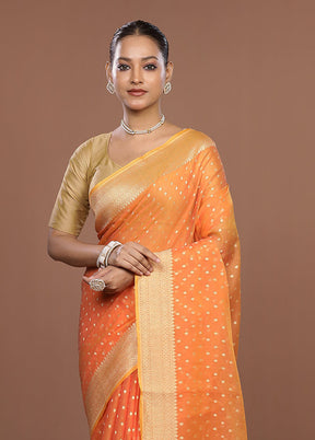 Orange Kora Silk Saree With Blouse Piece