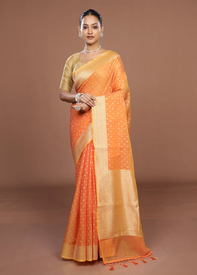 Orange Kora Silk Saree With Blouse Piece