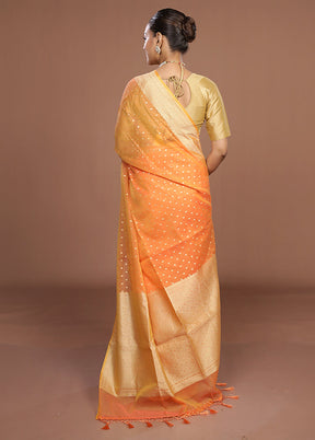 Orange Kora Silk Saree With Blouse Piece