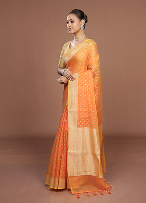 Orange Kora Silk Saree With Blouse Piece