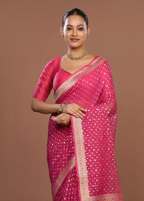 Pink Kora Silk Saree With Blouse Piece