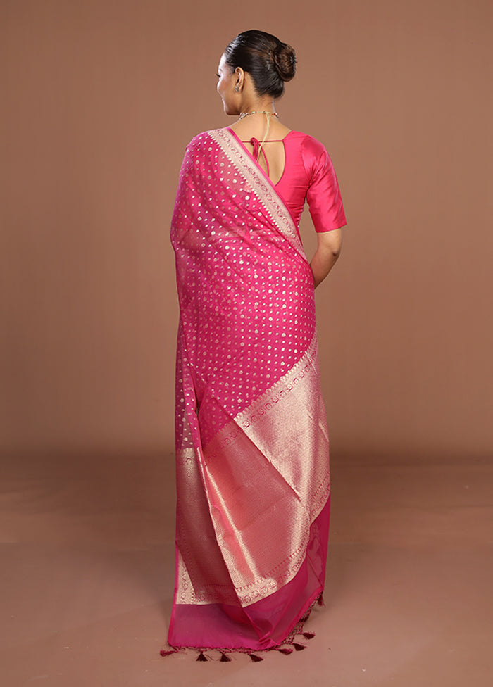 Pink Kora Silk Saree With Blouse Piece