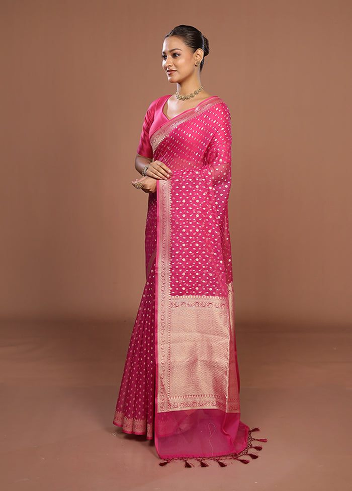 Pink Kora Silk Saree With Blouse Piece