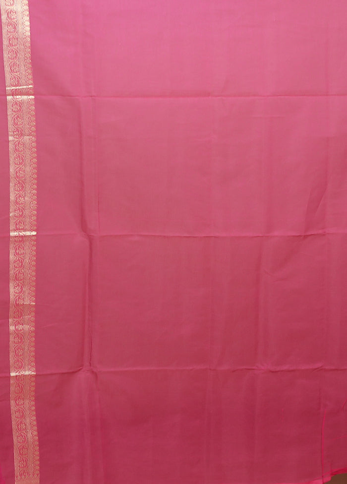 Pink Kora Silk Saree With Blouse Piece