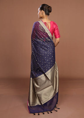 Blue Kora Silk Saree With Blouse Piece