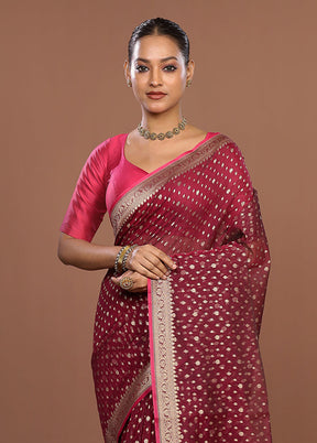 Maroon Kora Silk Saree With Blouse Piece