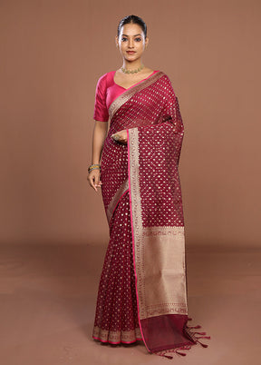 Maroon Kora Silk Saree With Blouse Piece