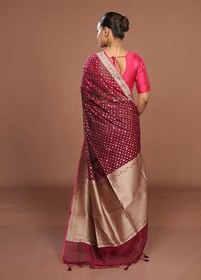 Maroon Kora Silk Saree With Blouse Piece