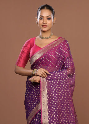 Purple Kora Silk Saree With Blouse Piece