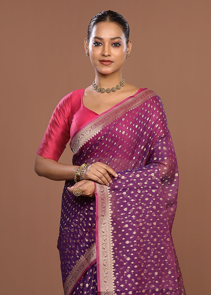 Purple Kora Silk Saree With Blouse Piece