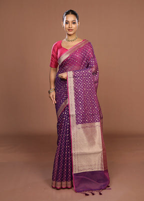 Purple Kora Silk Saree With Blouse Piece