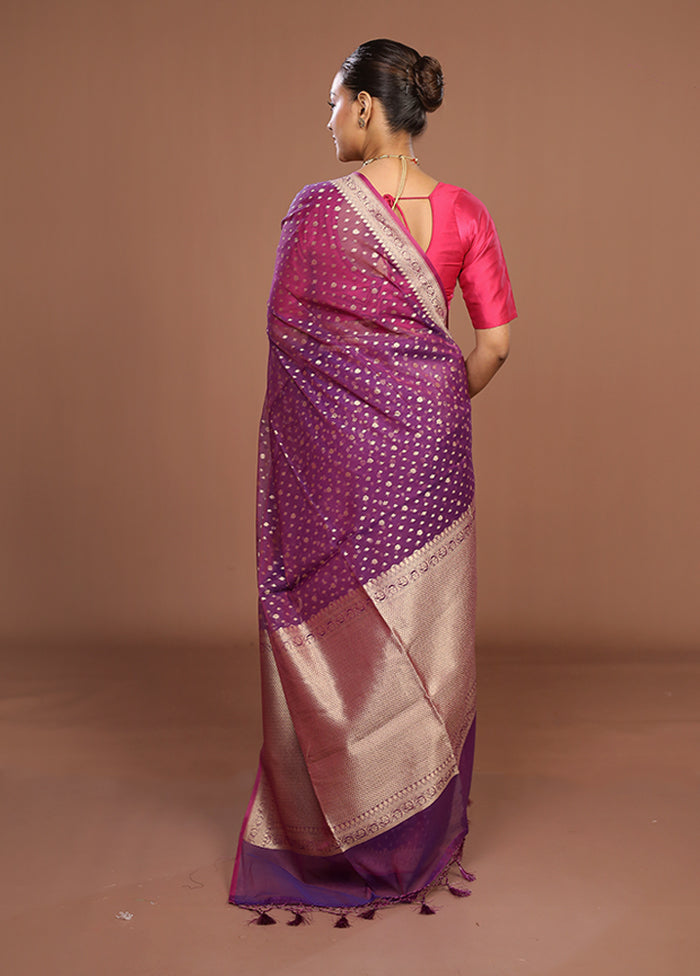 Purple Kora Silk Saree With Blouse Piece