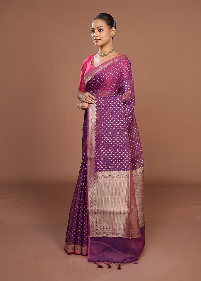 Purple Kora Silk Saree With Blouse Piece