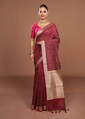 Maroon Kora Silk Saree With Blouse Piece